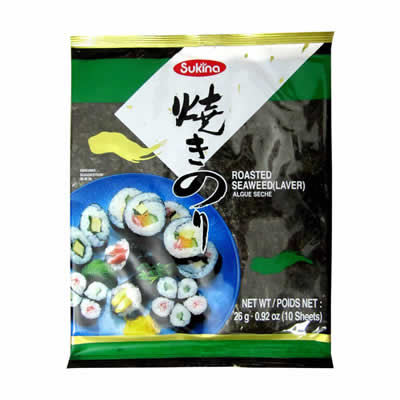 Alga Marinha Nori para Sushi e Temaki com 10 Folhas Sukina - 26 grama
